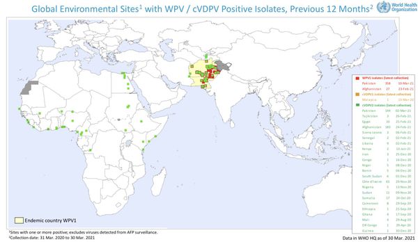 Карта последних случаев заражения полиомиелитом [1]